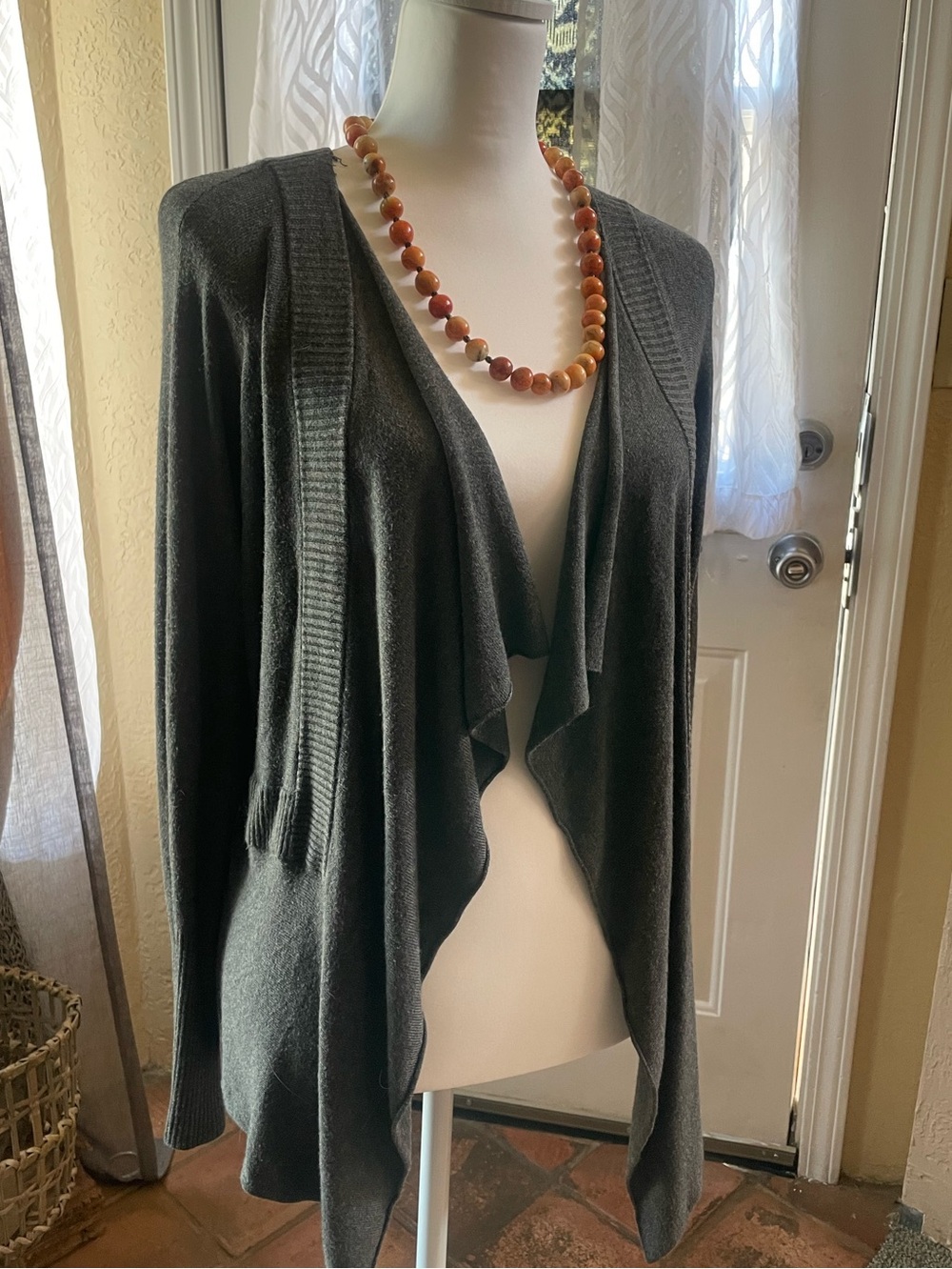 90’s Grey Eileen Fisher long sleeve open-front drape Viscose cardigan sweater M